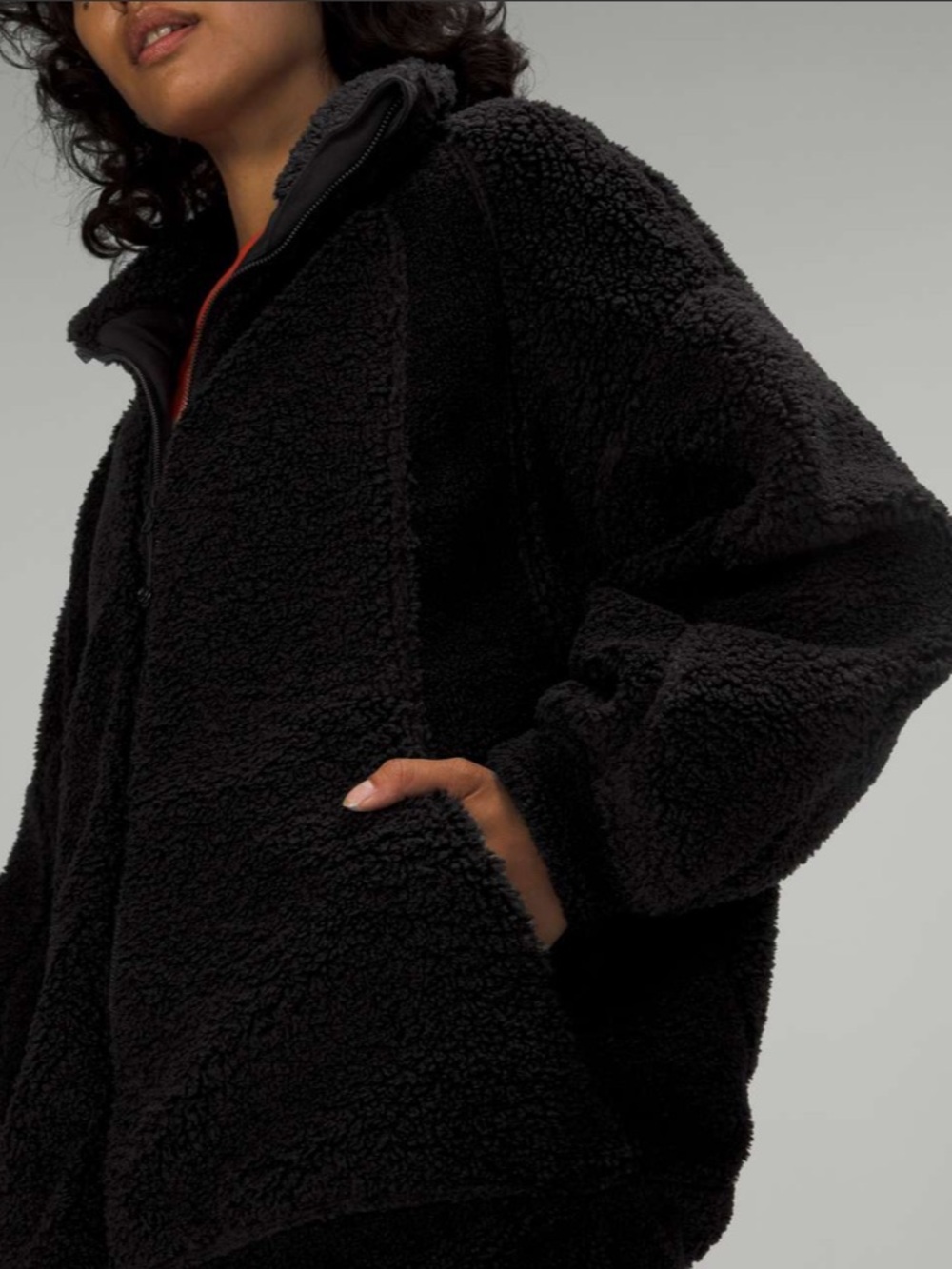 Lululemon Long Textured Fleece Jacket in Black Size 2 - Picture 3 of 10